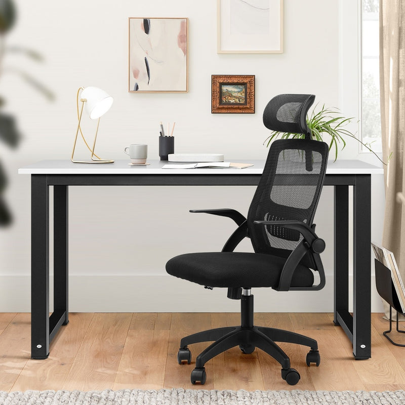 Oikiture Home Office Set Computer Desk and Mesh Office Chair BK&WH