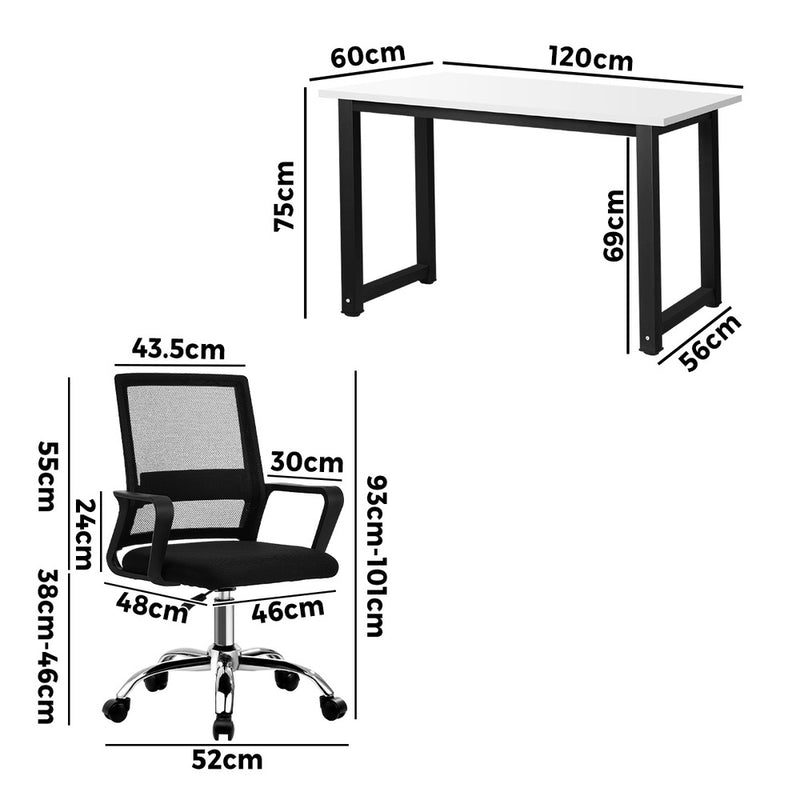 Oikiture Home Office Desk and Chair Set BK&WH Computer Table