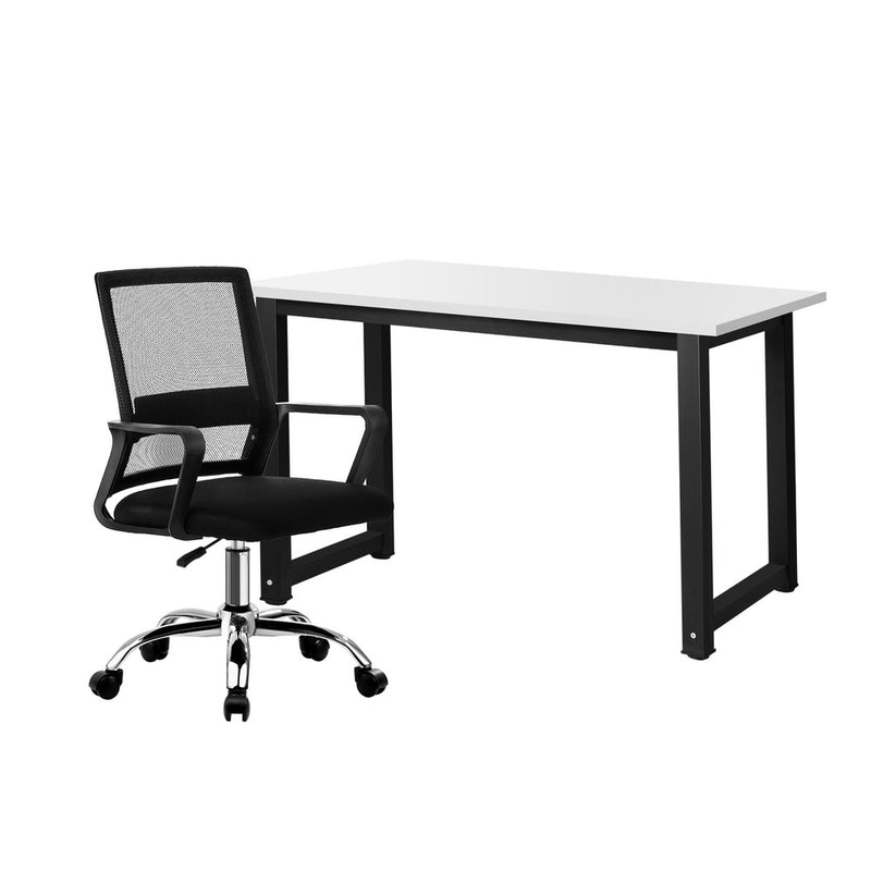 Oikiture Home Office Desk and Chair Set BK&WH Computer Table