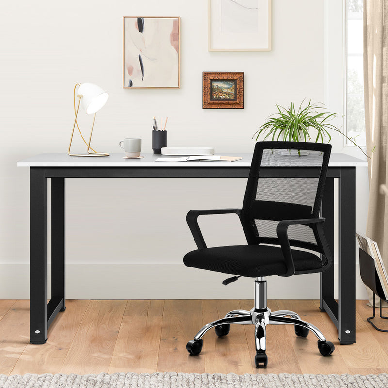 Oikiture Home Office Desk and Chair Set BK&WH Computer Table