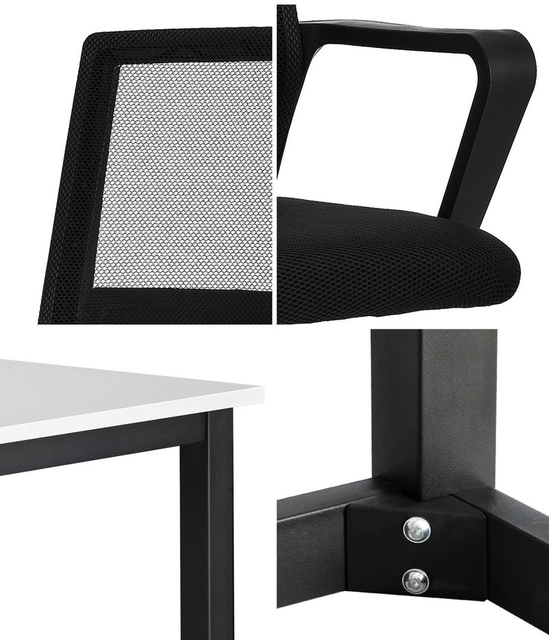 Oikiture Home Office Desk and Chair Set BK&WH Computer Table