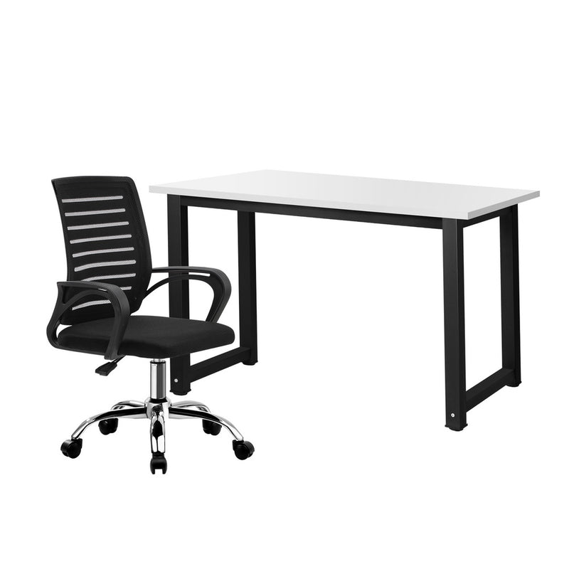 Oikiture Home Office Desk and Chair Set BK&WH Desk Office Chair