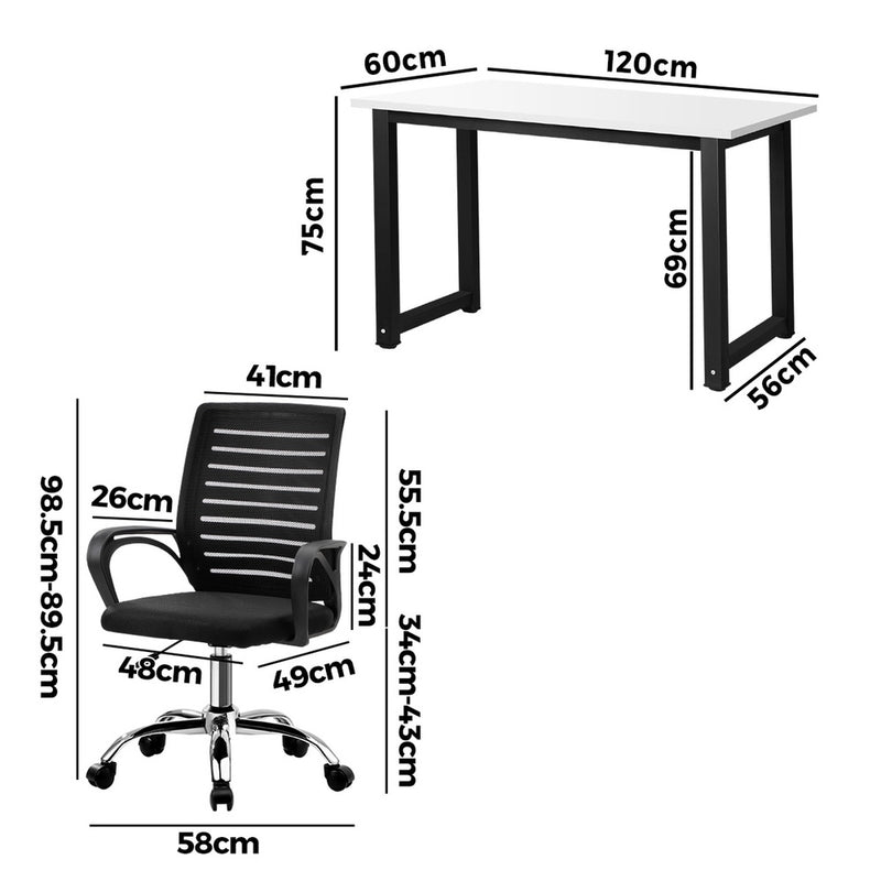 Oikiture Home Office Desk and Chair Set BK&WH Desk Office Chair