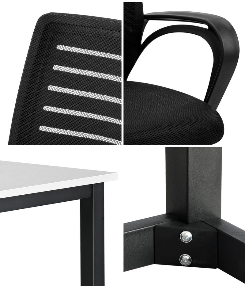 Oikiture Home Office Desk and Chair Set BK&WH Desk Office Chair