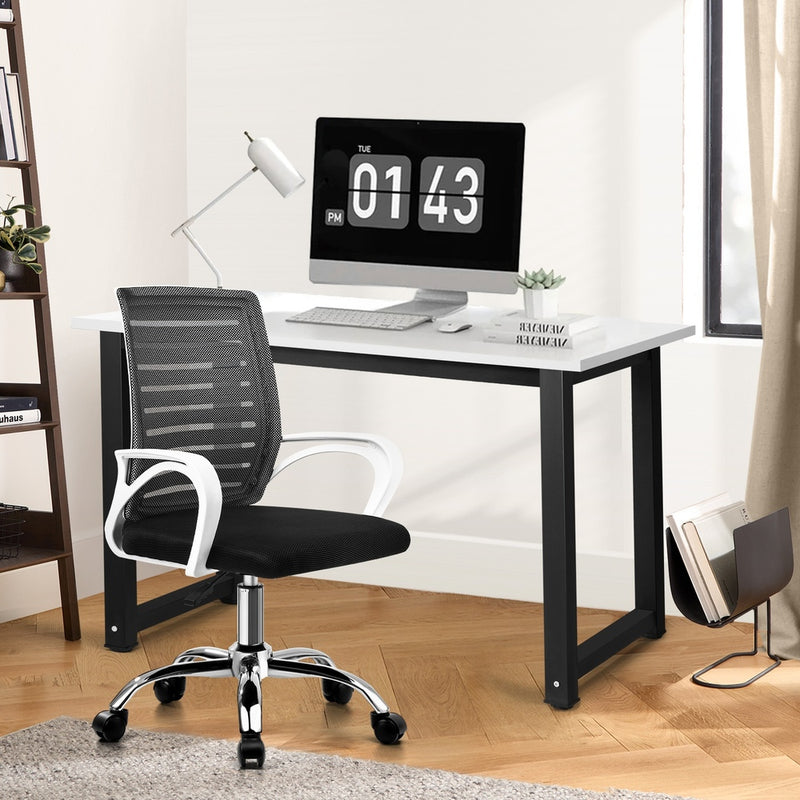 Oikiture Home Office Desk and Chair Set BK&WH Gaming Desk Office Chair