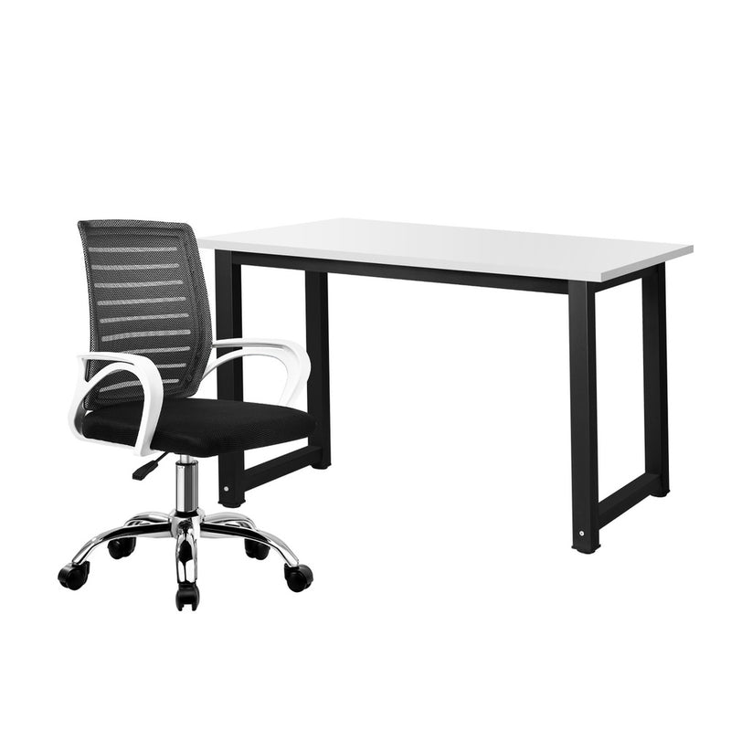Oikiture Home Office Desk and Chair Set BK&WH Gaming Desk Office Chair