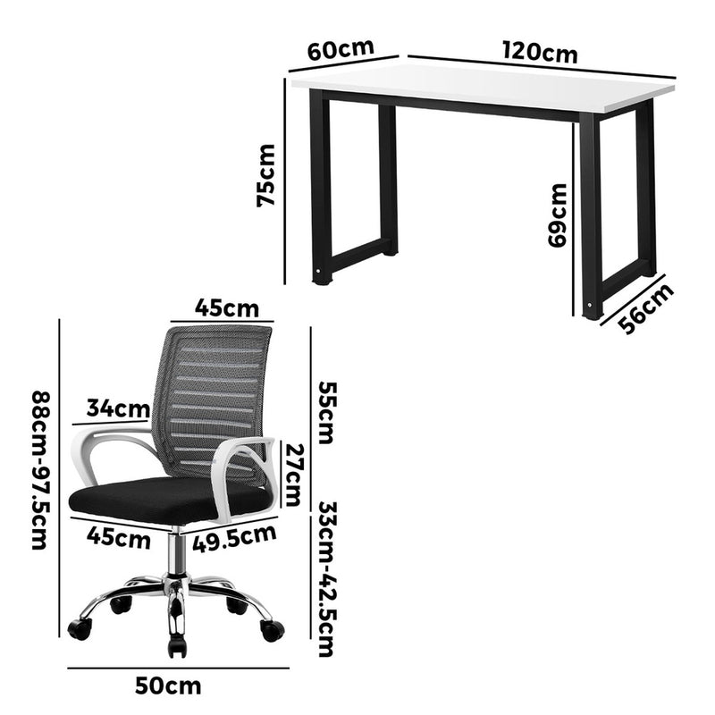 Oikiture Home Office Desk and Chair Set BK&WH Gaming Desk Office Chair
