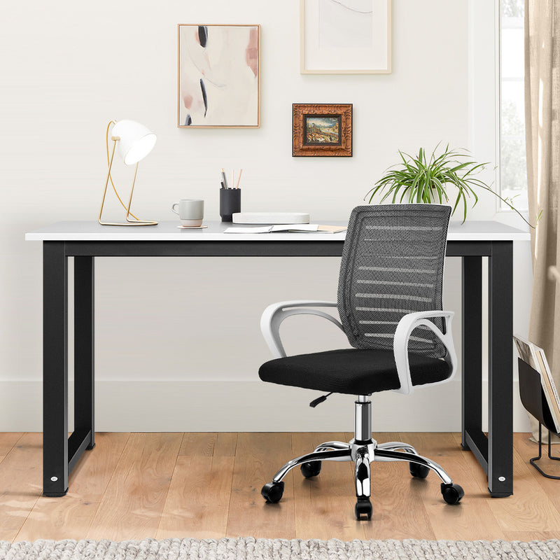 Oikiture Home Office Desk and Chair Set BK&WH Gaming Desk Office Chair