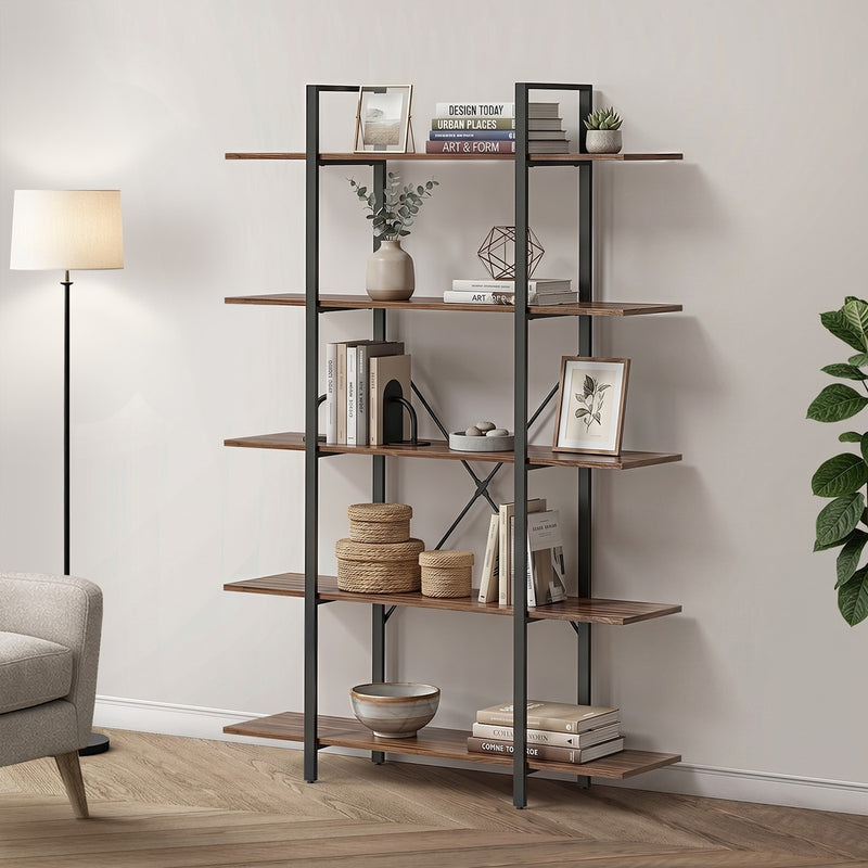 Oikiture 5 Tier Display Shelf Stand Bookshelf Metal Storage 1.2m