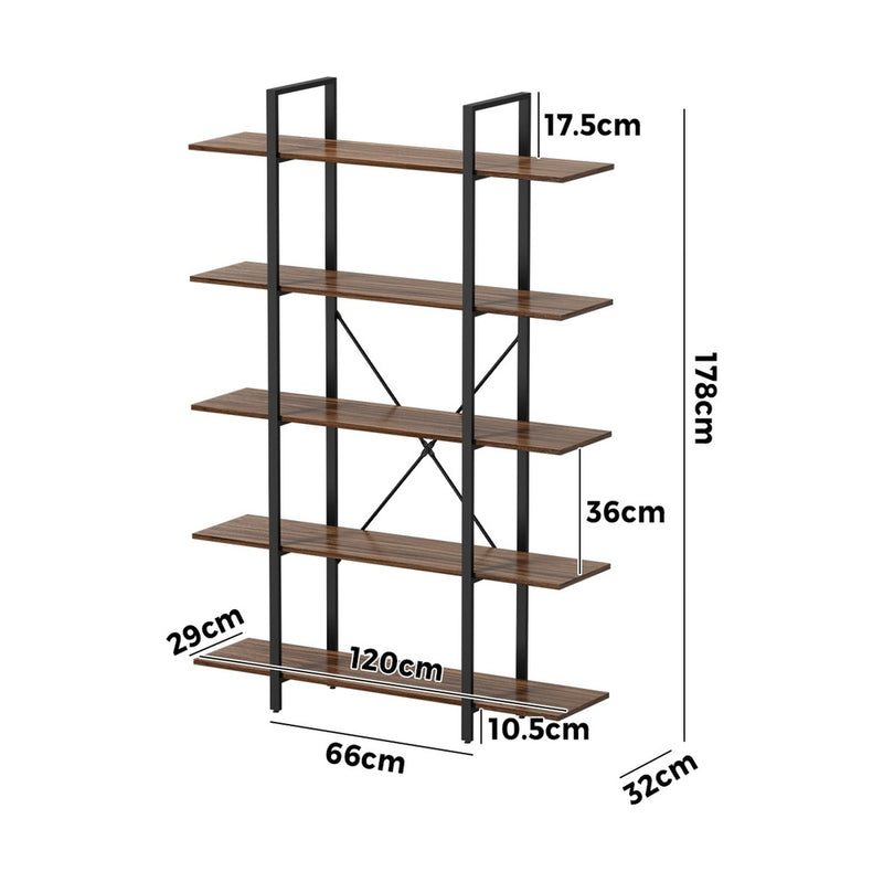 Oikiture 5 Tier Display Shelf Stand Bookshelf Metal Storage 1.2m