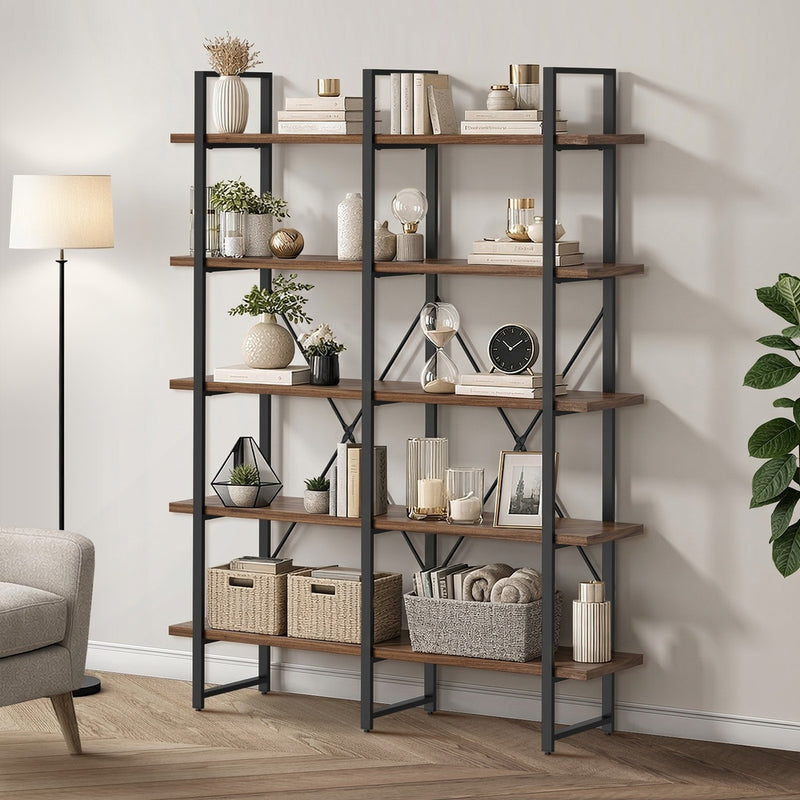 Oikiture 5 Tier Display Shelf Stand Bookshelf Metal Rack 1.35m