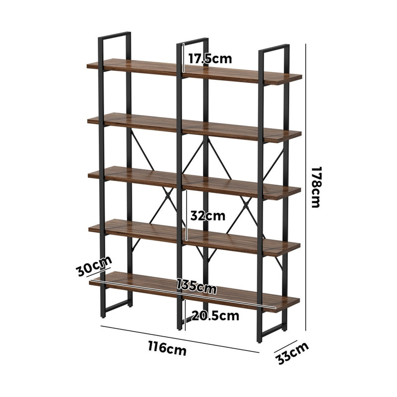 Oikiture 5 Tier Display Shelf Stand Bookshelf Metal Rack 1.35m