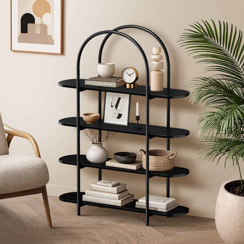 Oikiture Bookshelf 4 Tier Arched Display Shelf Home Industrial Black