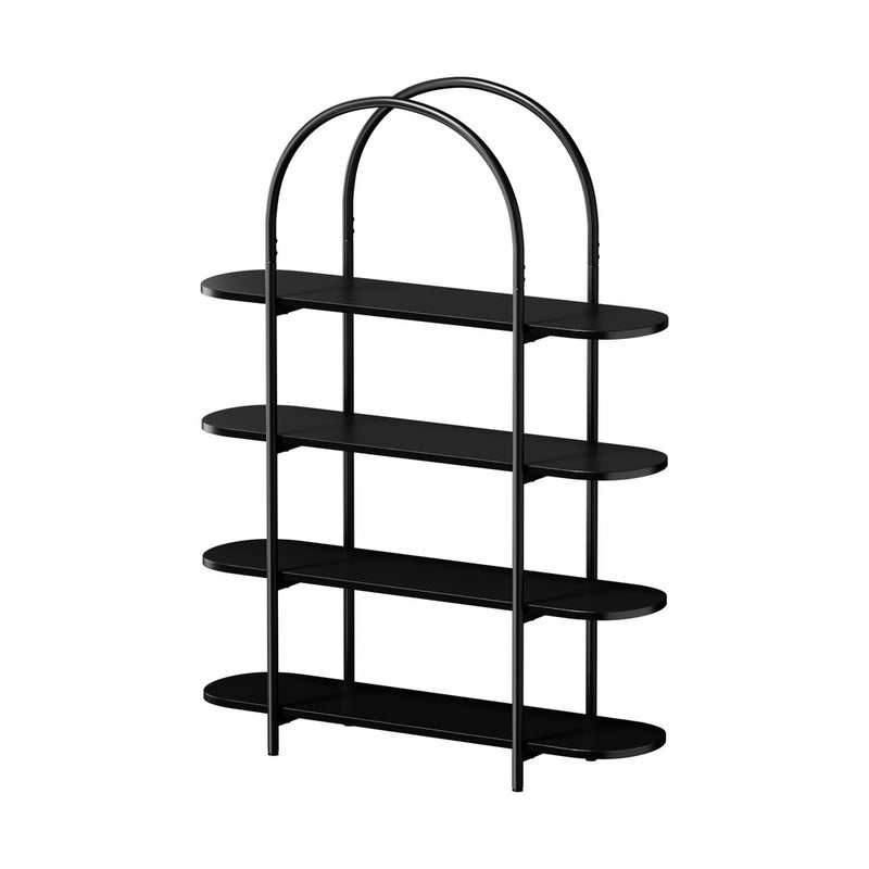 Oikiture Bookshelf 4 Tier Arched Display Shelf Home Industrial Black