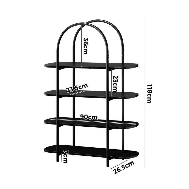 Oikiture Bookshelf 4 Tier Arched Display Shelf Home Industrial Black