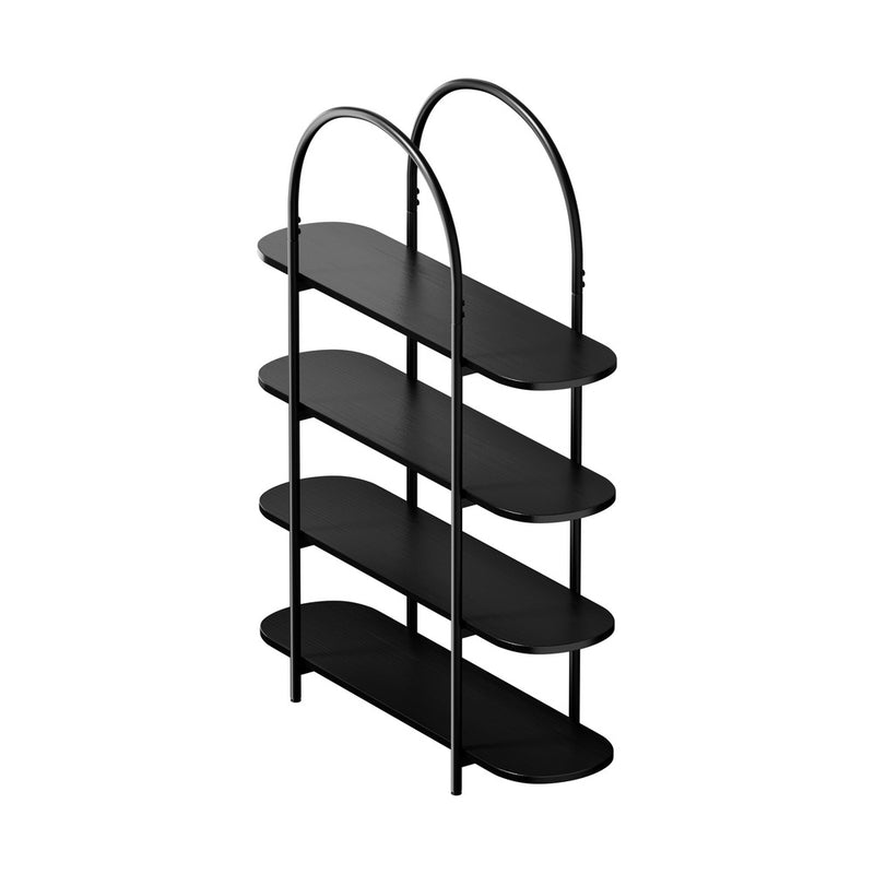 Oikiture Bookshelf 4 Tier Arched Display Shelf Home Industrial Black