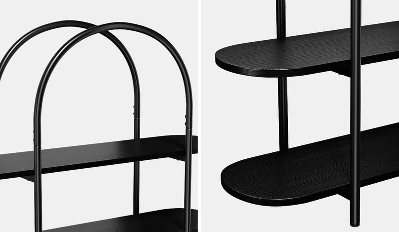 Oikiture Bookshelf 4 Tier Arched Display Shelf Home Industrial Black