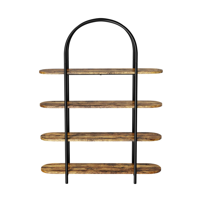 Oikiture Bookshelf 4 Tier Arched Display Shelf Home Industrial Natural