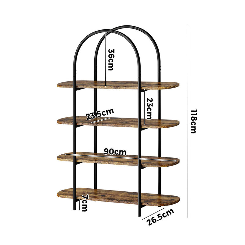Oikiture Bookshelf 4 Tier Arched Display Shelf Home Industrial Natural