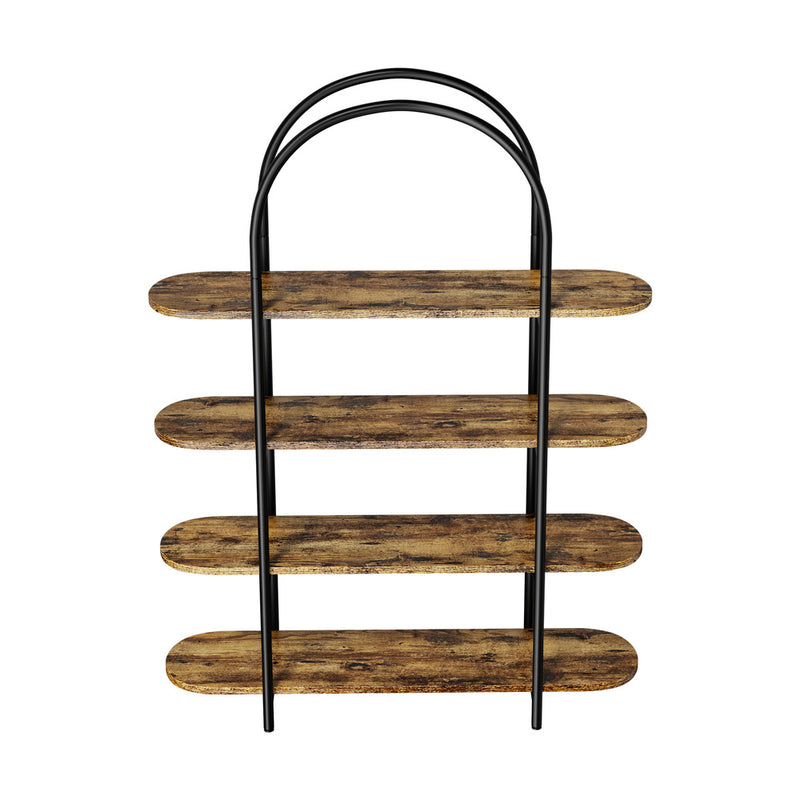 Oikiture Bookshelf 4 Tier Arched Display Shelf Home Industrial Natural