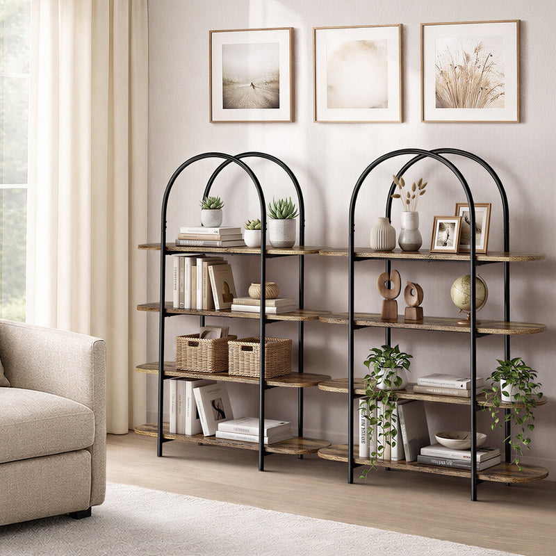 Oikiture Bookshelf 4 Tier Arched Display Shelf Home Industrial Natural