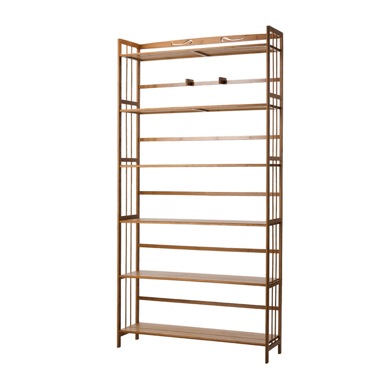 Oikiture 6-tier Bamboo Bookshelf Bookcase Adjustable Display Shelf