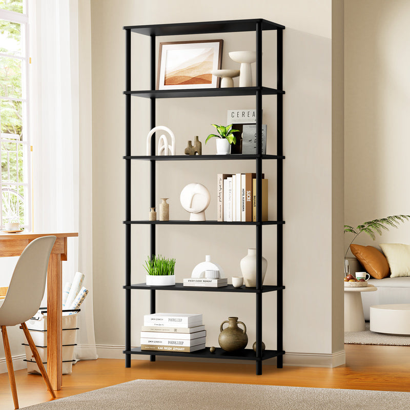 Oikiture Display Shelf 6 Tier Bookshelf Storage Rack Black