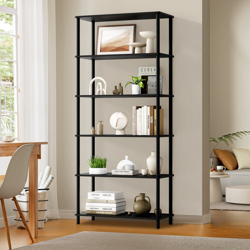 Oikiture Display Shelf 6 Tier Bookshelf Storage Rack Black