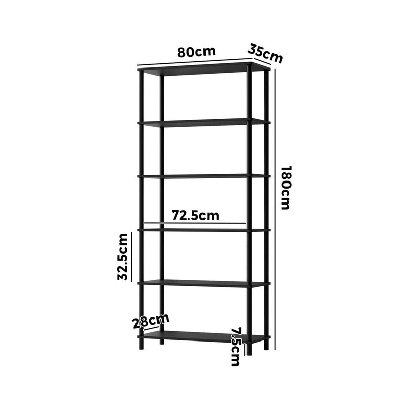 Oikiture Display Shelf 6 Tier Bookshelf Storage Rack Black