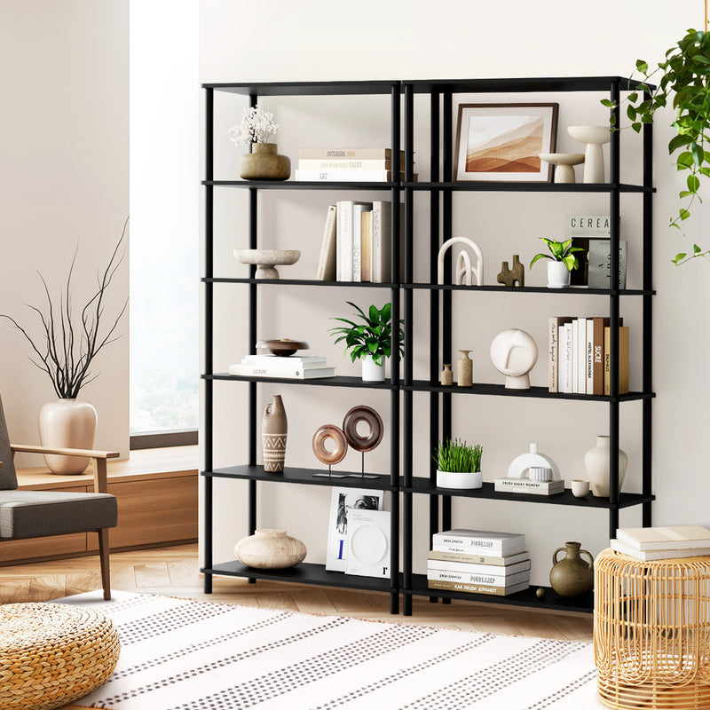 Oikiture Display Shelf 6 Tier Bookshelf Storage Rack Black