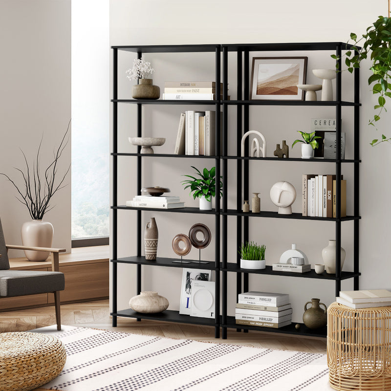 Oikiture Display Shelf 6 Tier Bookshelf Storage Rack Black