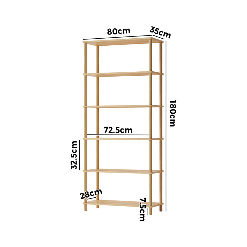 Oikiture Display Shelf 6 Tier Bookshelf Storage Rack Natural