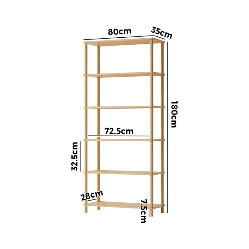 Oikiture Display Shelf 6 Tier Bookshelf Storage Rack Natural