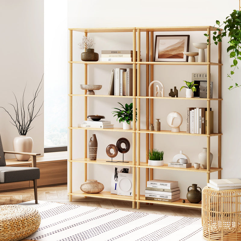Oikiture Display Shelf 6 Tier Bookshelf Storage Rack Natural