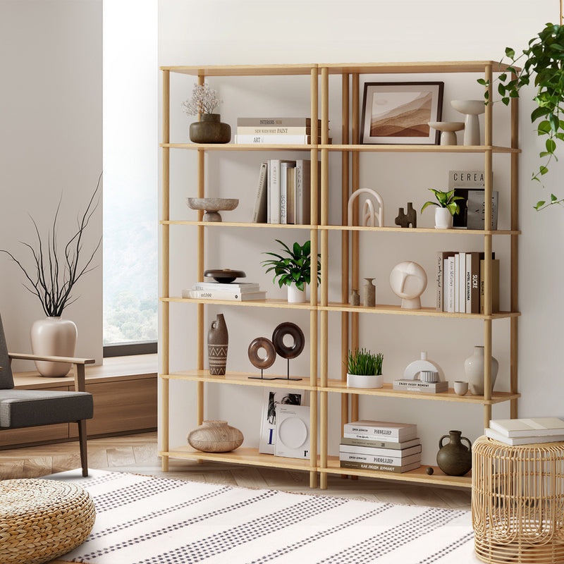 Oikiture Display Shelf 6 Tier Bookshelf Storage Rack Natural