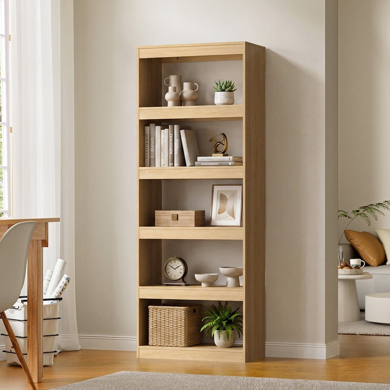 Oikiture 5 Tier Bookshelf Display Shelf Open Storage Cabinet Natural
