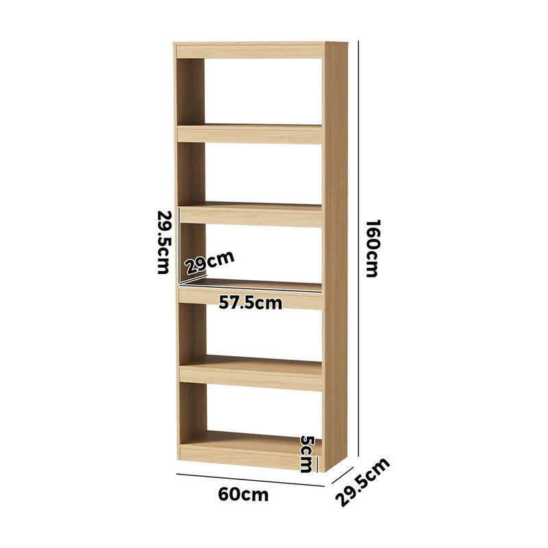 Oikiture 5 Tier Bookshelf Display Shelf Open Storage Cabinet Natural
