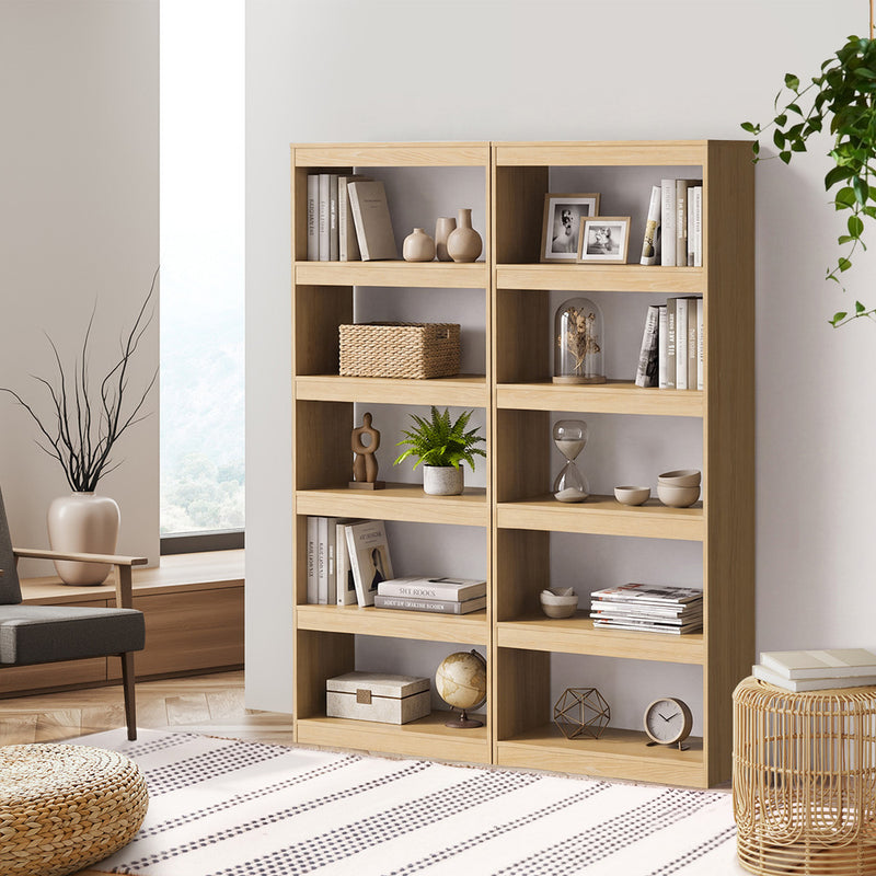 Oikiture 5 Tier Bookshelf Display Shelf Open Storage Cabinet Natural