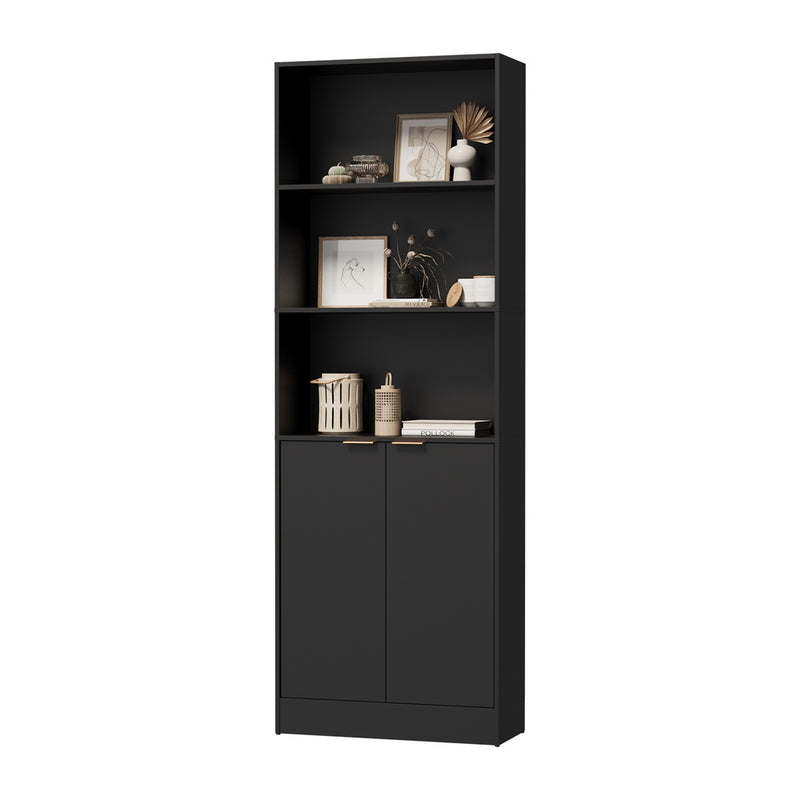 Oikiture Tall Bookcase Display Shelf 2 Door Adjustable Cabinet Black