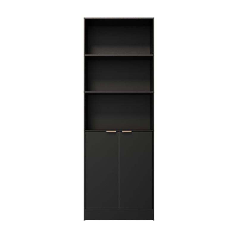 Oikiture Tall Bookcase Display Shelf 2 Door Adjustable Cabinet Black