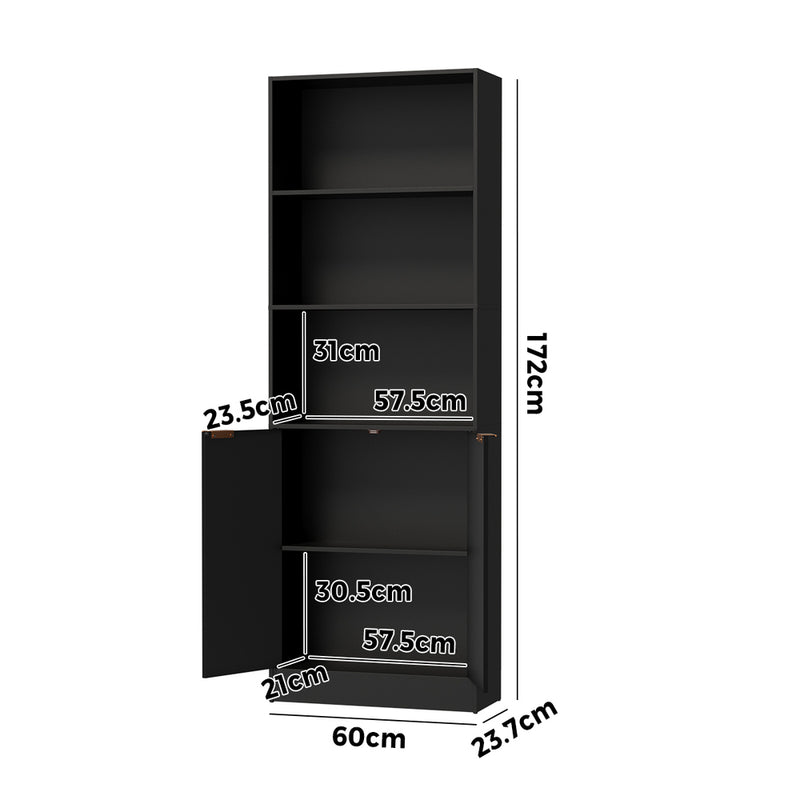 Oikiture Tall Bookcase Display Shelf 2 Door Adjustable Cabinet Black