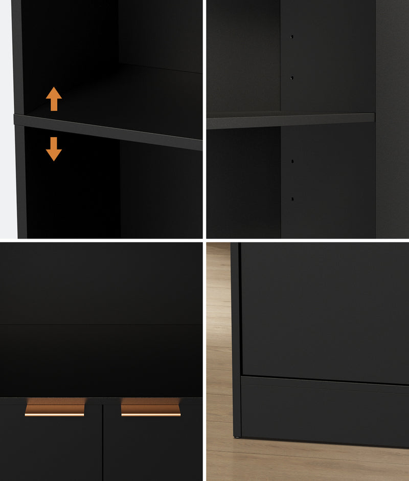 Oikiture Tall Bookcase Display Shelf 2 Door Adjustable Cabinet Black