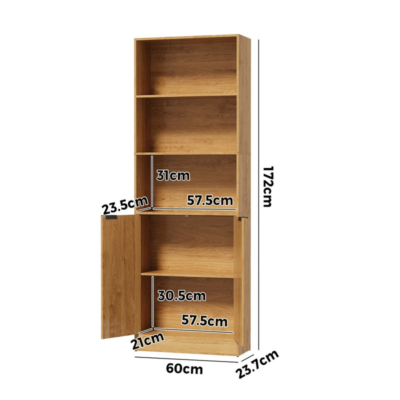 Oikiture Tall Bookcase Display Shelf 2 Door Adjustable Cabinet Natural