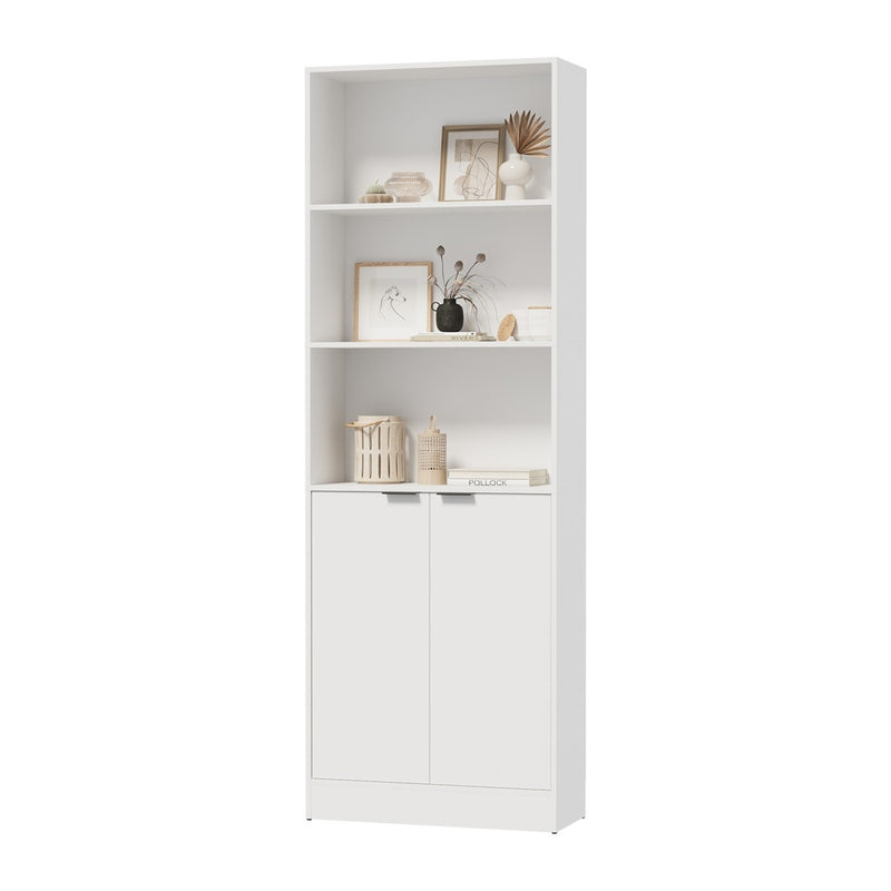 Oikiture Tall Bookcase Display Shelf 2 Door Adjustable Cabinet White