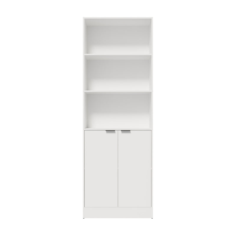 Oikiture Tall Bookcase Display Shelf 2 Door Adjustable Cabinet White