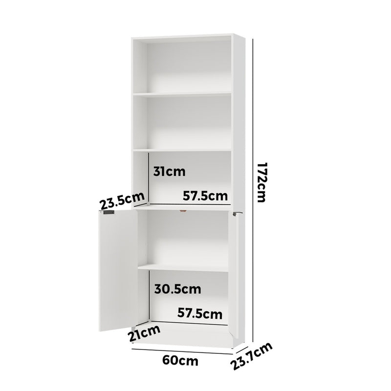 Oikiture Tall Bookcase Display Shelf 2 Door Adjustable Cabinet White