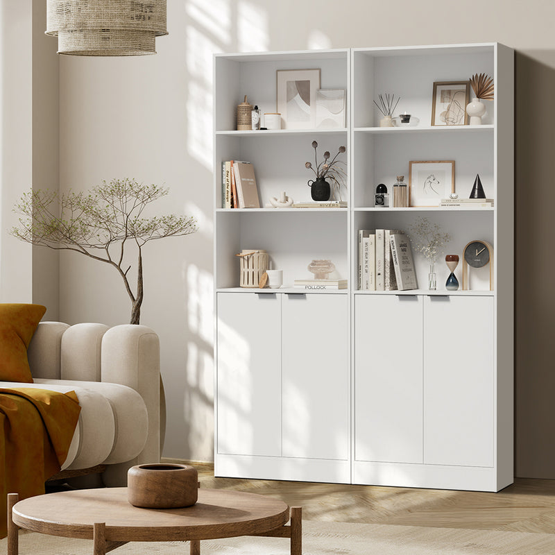 Oikiture Tall Bookcase Display Shelf 2 Door Adjustable Cabinet White