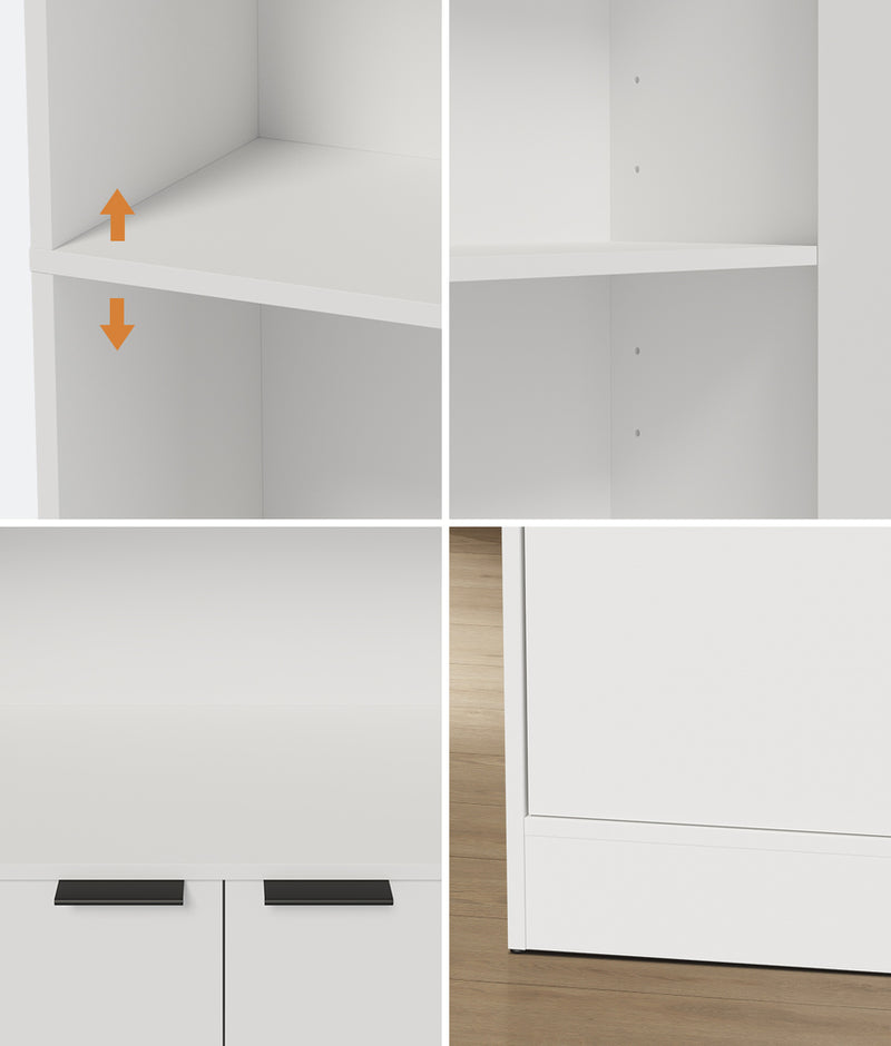 Oikiture Tall Bookcase Display Shelf 2 Door Adjustable Cabinet White