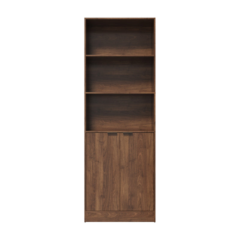 Oikiture Tall Bookcase Display Shelf 2 Door Adjustable Cabinet Walnut