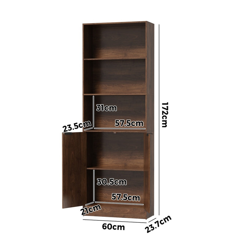 Oikiture Tall Bookcase Display Shelf 2 Door Adjustable Cabinet Walnut